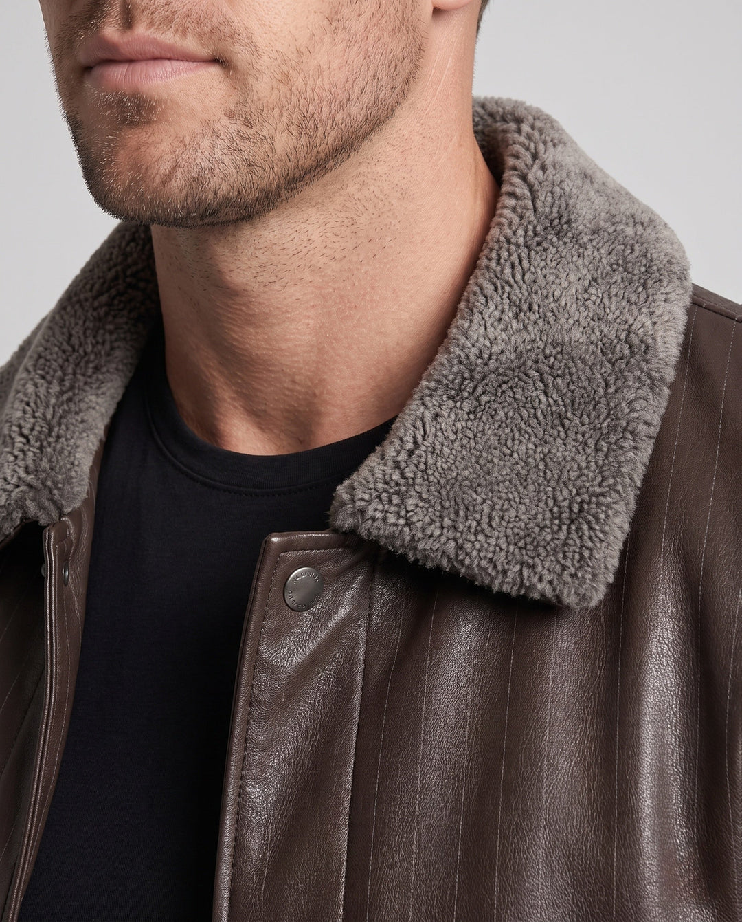 Men's faux leather blouson with pinstripe look and teddy lining Hudson & Parker