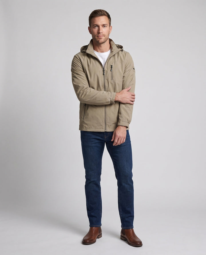 Men's Lightweight Breathable Hooded Outdoor Jacket with Chest Pocket and Concealed Zipper Hudson & Parker