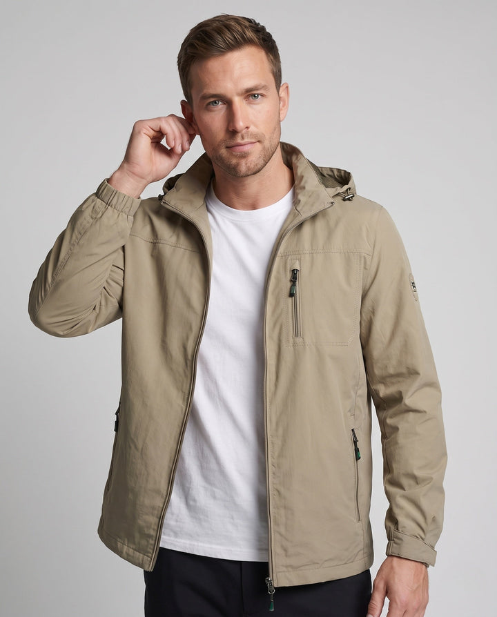 Men's Lightweight Breathable Hooded Outdoor Jacket with Chest Pocket and Concealed Zipper Hudson & Parker