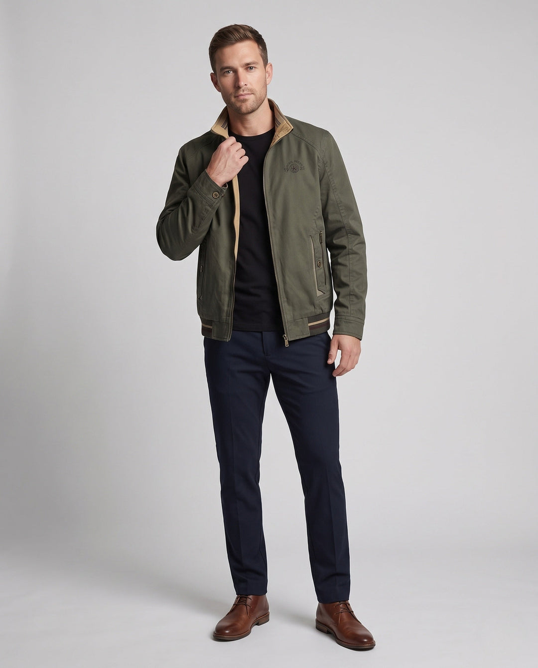 Men's lightweight canvas transitional jacket with stand-up collar and integrated lining Hudson & Parker