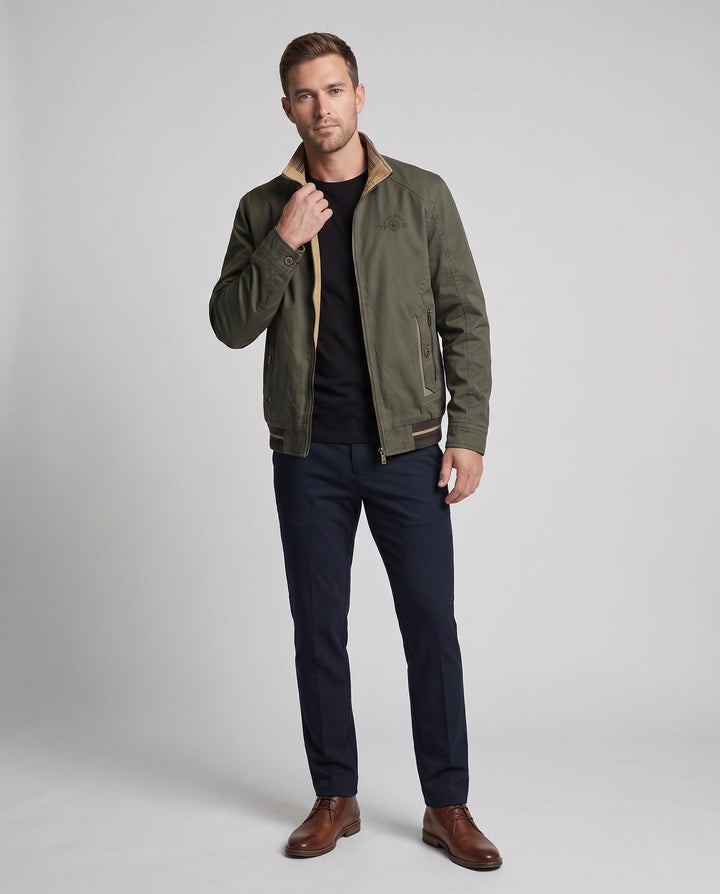 Men's lightweight canvas transitional jacket with stand-up collar and integrated lining Hudson & Parker
