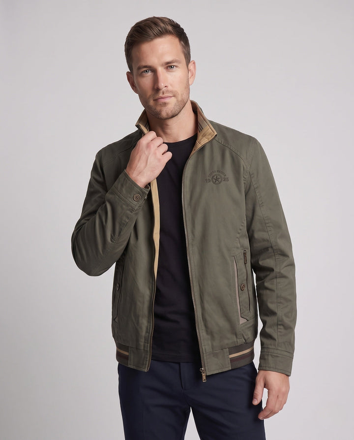 Men's lightweight canvas transitional jacket with stand-up collar and integrated lining Hudson & Parker