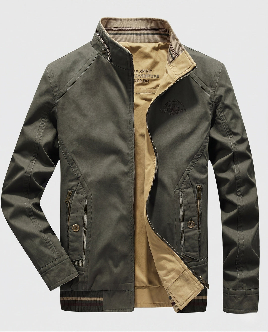 Men's lightweight canvas transitional jacket with stand-up collar and integrated lining Hudson & Parker