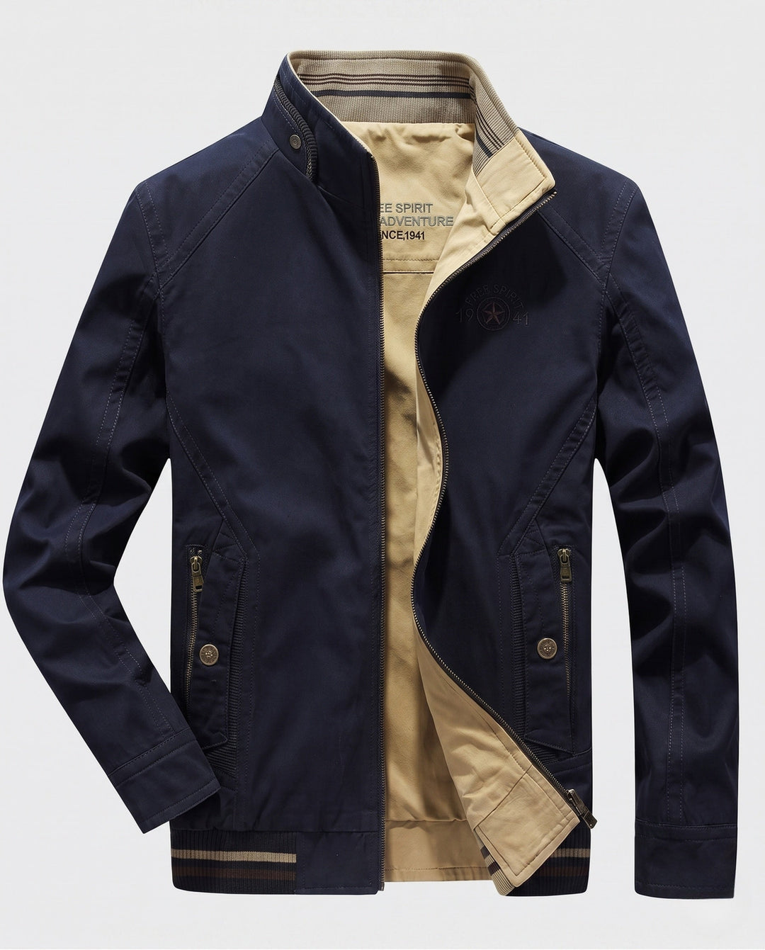 Men's lightweight canvas transitional jacket with stand-up collar and integrated lining Hudson & Parker