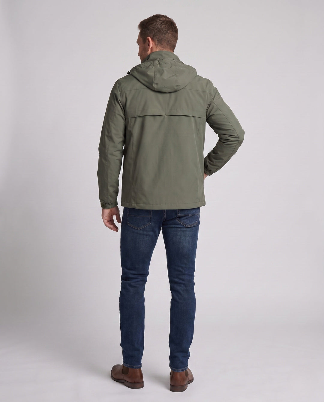 Men's Lightweight Hooded Utility Jacket with Concealed Zipper and Chest Pocket Hudson & Parker