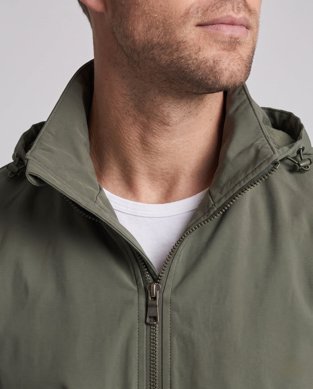 Men's Lightweight Hooded Utility Jacket with Concealed Zipper and Chest Pocket Hudson & Parker