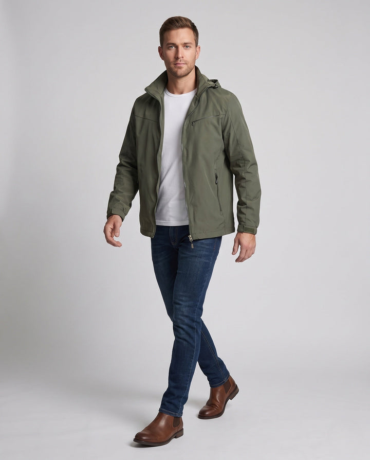 Men's Lightweight Hooded Utility Jacket with Concealed Zipper and Chest Pocket Hudson & Parker