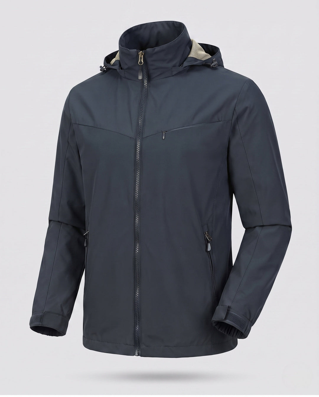 Men's Lightweight Hooded Utility Jacket with Concealed Zipper and Chest Pocket Hudson & Parker