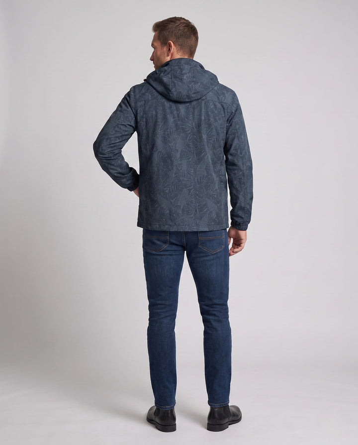 Men's Lightweight Hoodie Jacket with Subtle Leaf Print and Windproof Softshell Outer Layer Hudson & Parker