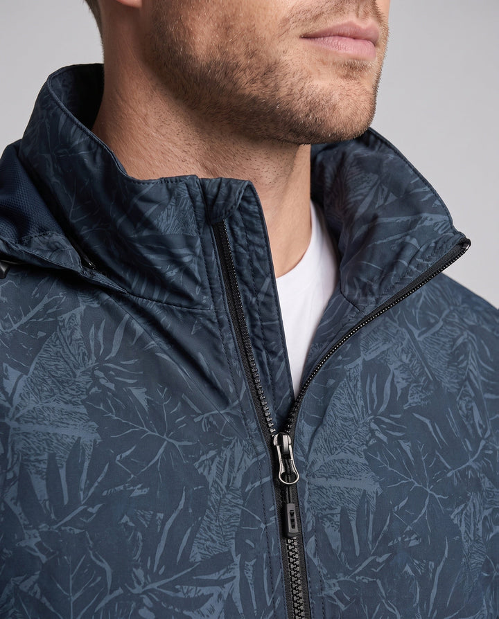 Men's Lightweight Hoodie Jacket with Subtle Leaf Print and Windproof Softshell Outer Layer Hudson & Parker