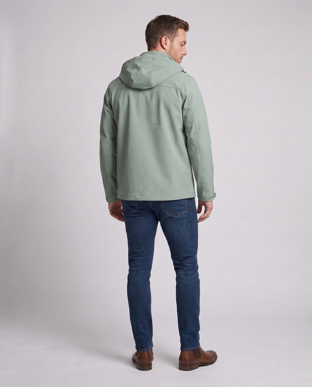 Men's lightweight technical softshell jacket with adjustable hood, wind and water repellent Hudson & Parker