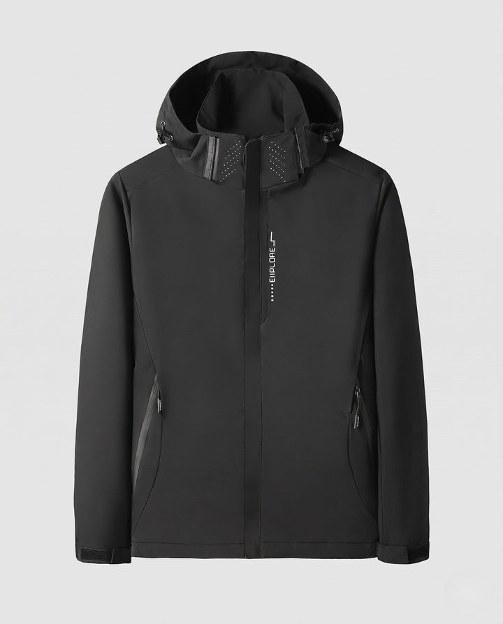 Men's lightweight technical softshell jacket with adjustable hood, wind and water repellent Hudson & Parker