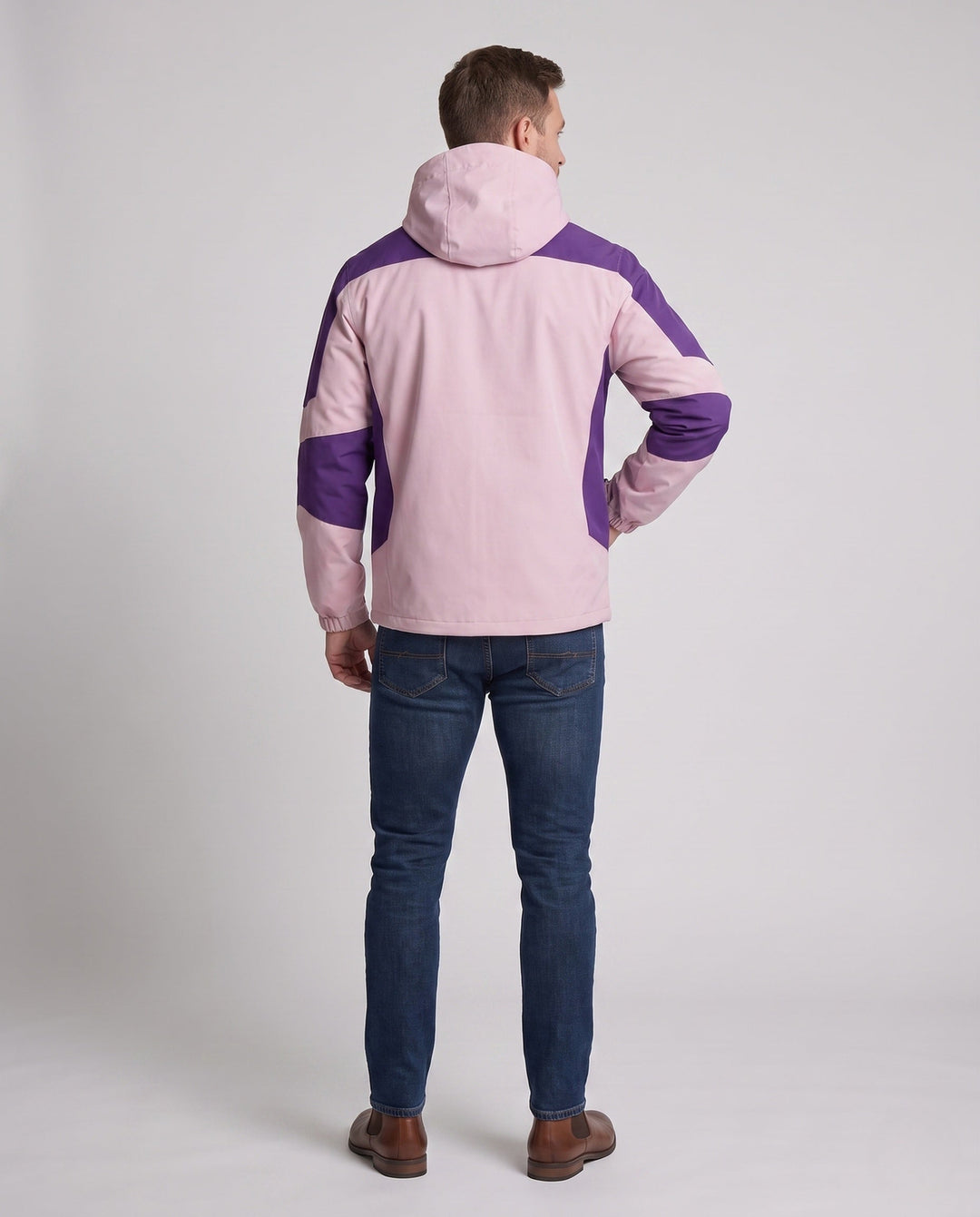 Men's lightweight water-repellent hooded softshell jacket with contrast stripes and chest zip Hudson & Parker