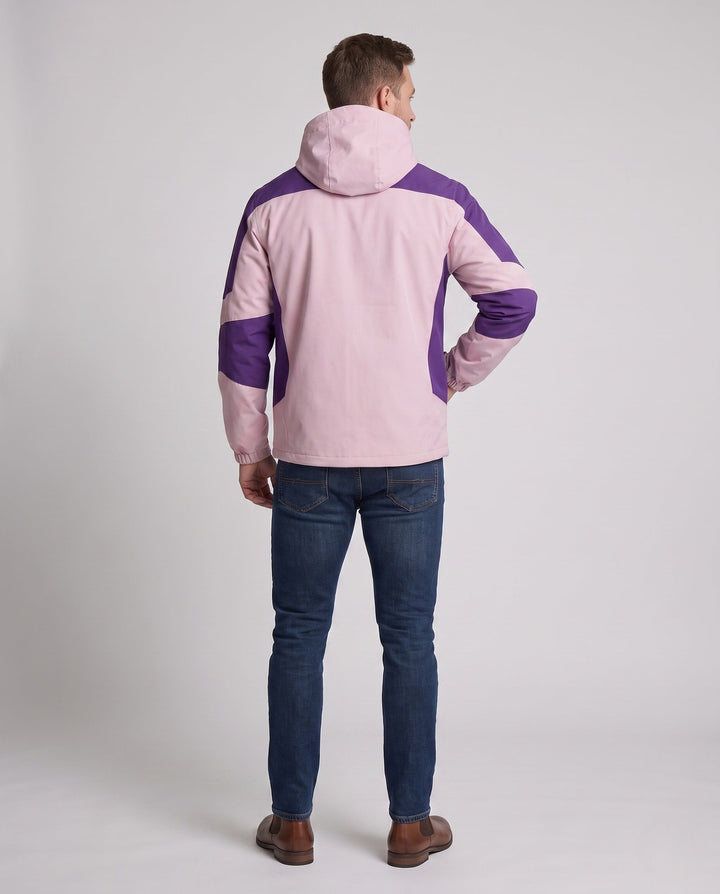 Men's lightweight water-repellent hooded softshell jacket with contrast stripes and chest zip Hudson & Parker