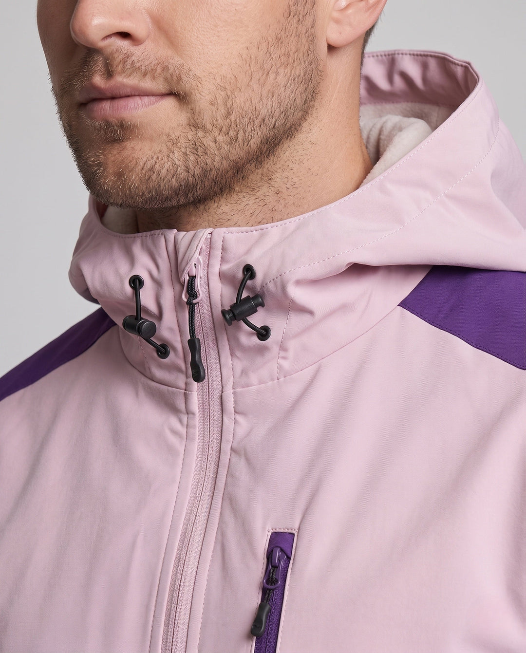 Men's lightweight water-repellent hooded softshell jacket with contrast stripes and chest zip Hudson & Parker