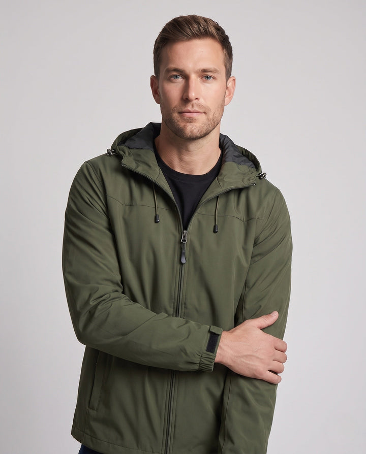 Men's lightweight wind and water repellent hooded jacket with adjustable hood and zippered pockets Hudson & Parker