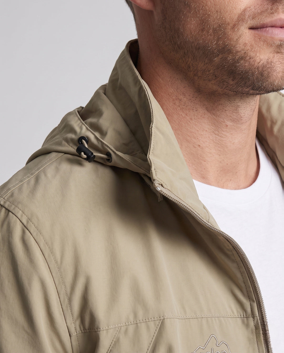 Men's Lightweight Windproof Hooded Outdoor Jacket with Chest Zipper and Stowable Hood Hudson & Parker
