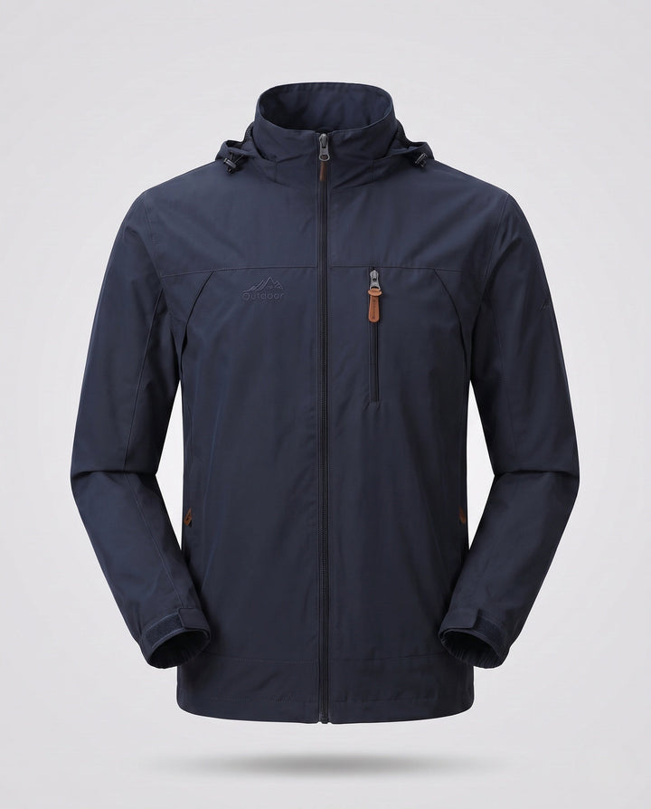 Men's Lightweight Windproof Hooded Outdoor Jacket with Chest Zipper and Stowable Hood Hudson & Parker