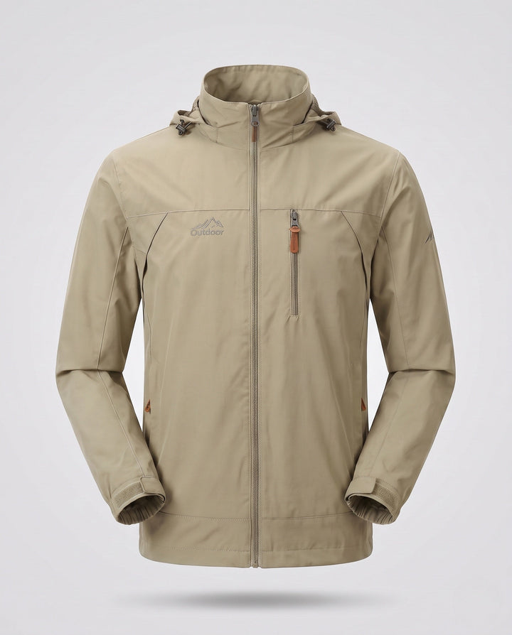 Men's Lightweight Windproof Hooded Outdoor Jacket with Chest Zipper and Stowable Hood Hudson & Parker