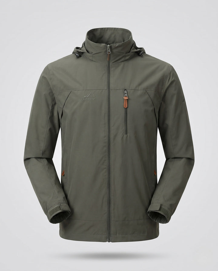 Men's Lightweight Windproof Hooded Outdoor Jacket with Chest Zipper and Stowable Hood Hudson & Parker