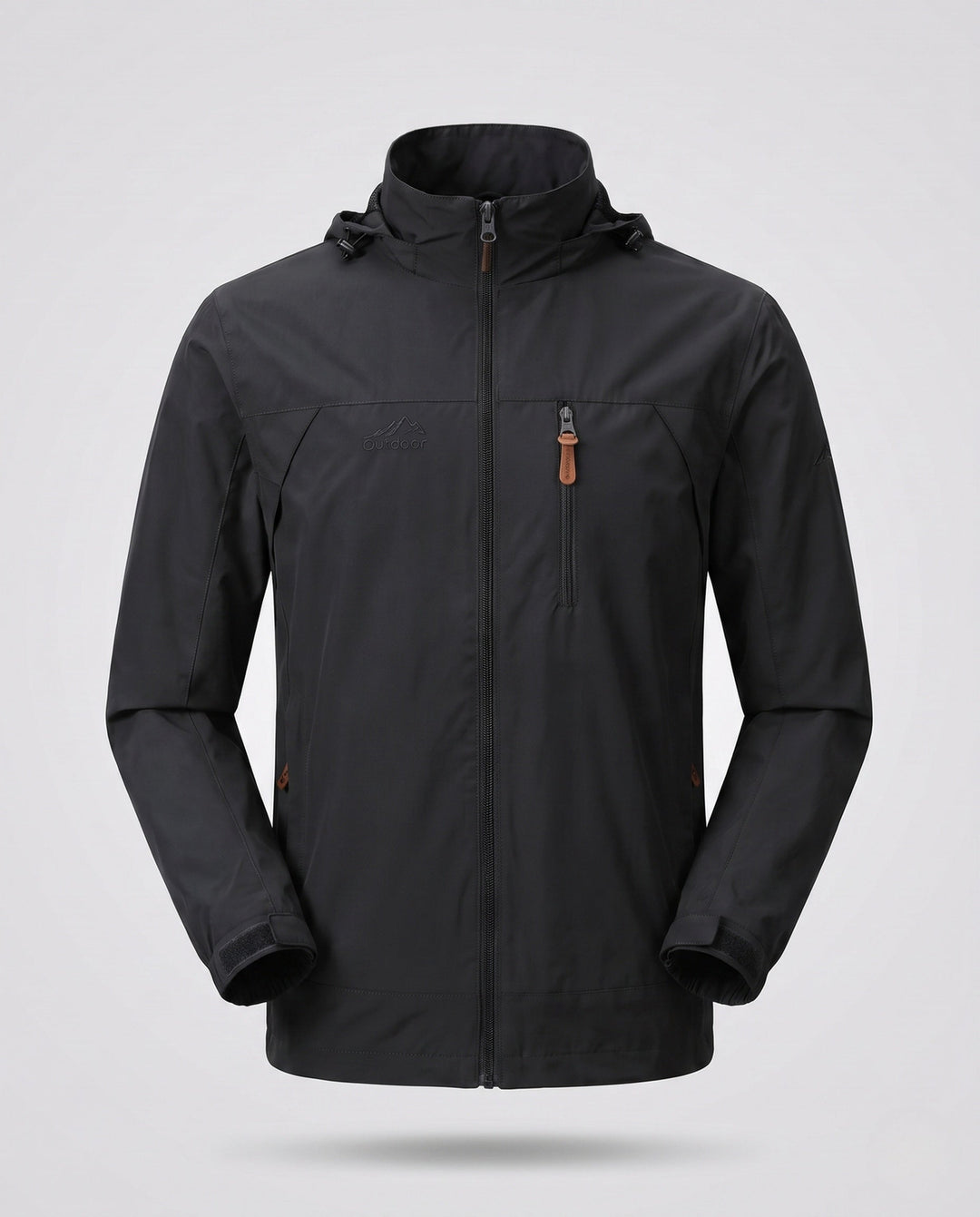 Men's Lightweight Windproof Hooded Outdoor Jacket with Chest Zipper and Stowable Hood Hudson & Parker