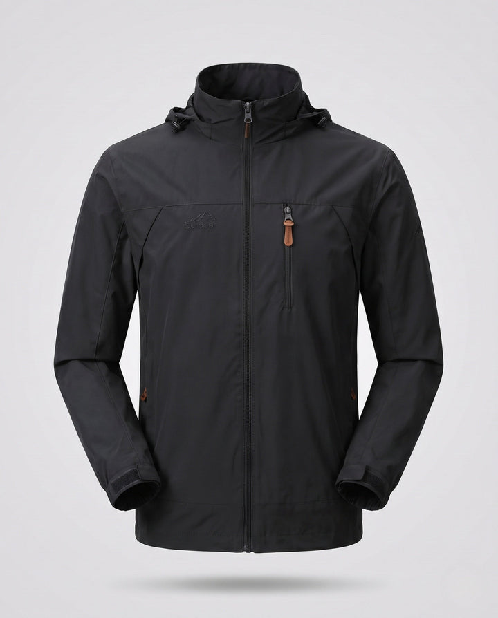 Men's Lightweight Windproof Hooded Outdoor Jacket with Chest Zipper and Stowable Hood Hudson & Parker