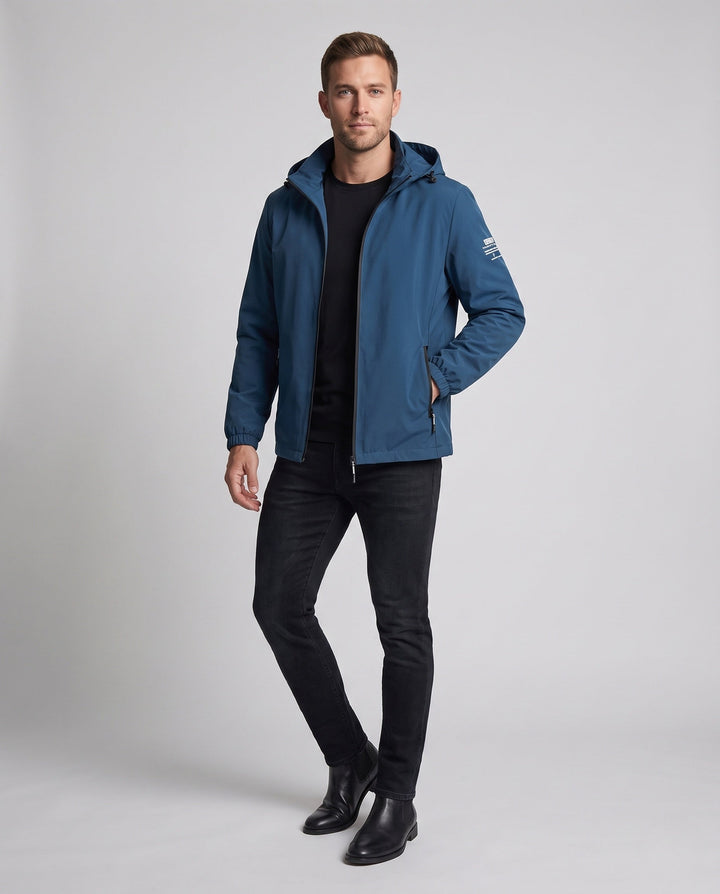 Men's lightweight windproof hoodie jacket with warming fleece lining and zippered pockets Hudson & Parker