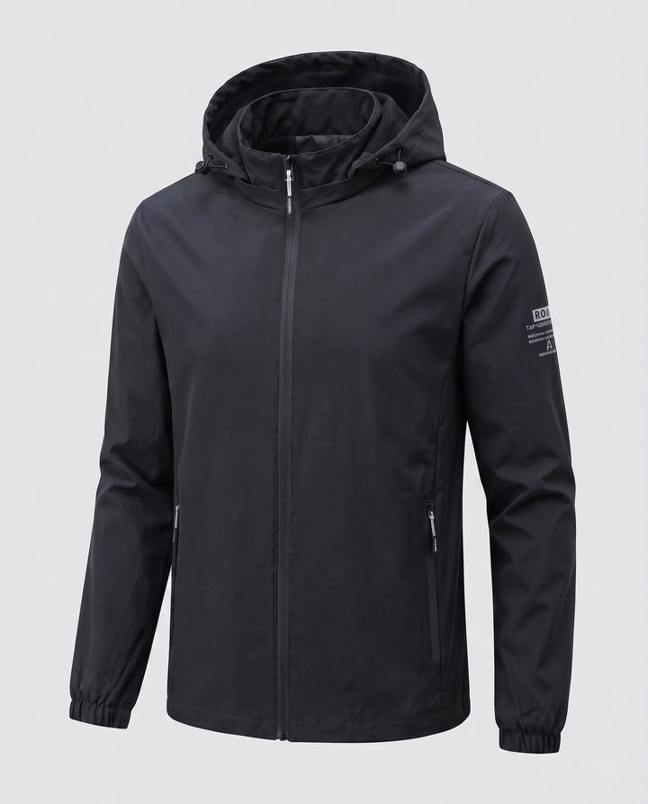 Men's lightweight windproof hoodie jacket with warming fleece lining and zippered pockets Hudson & Parker