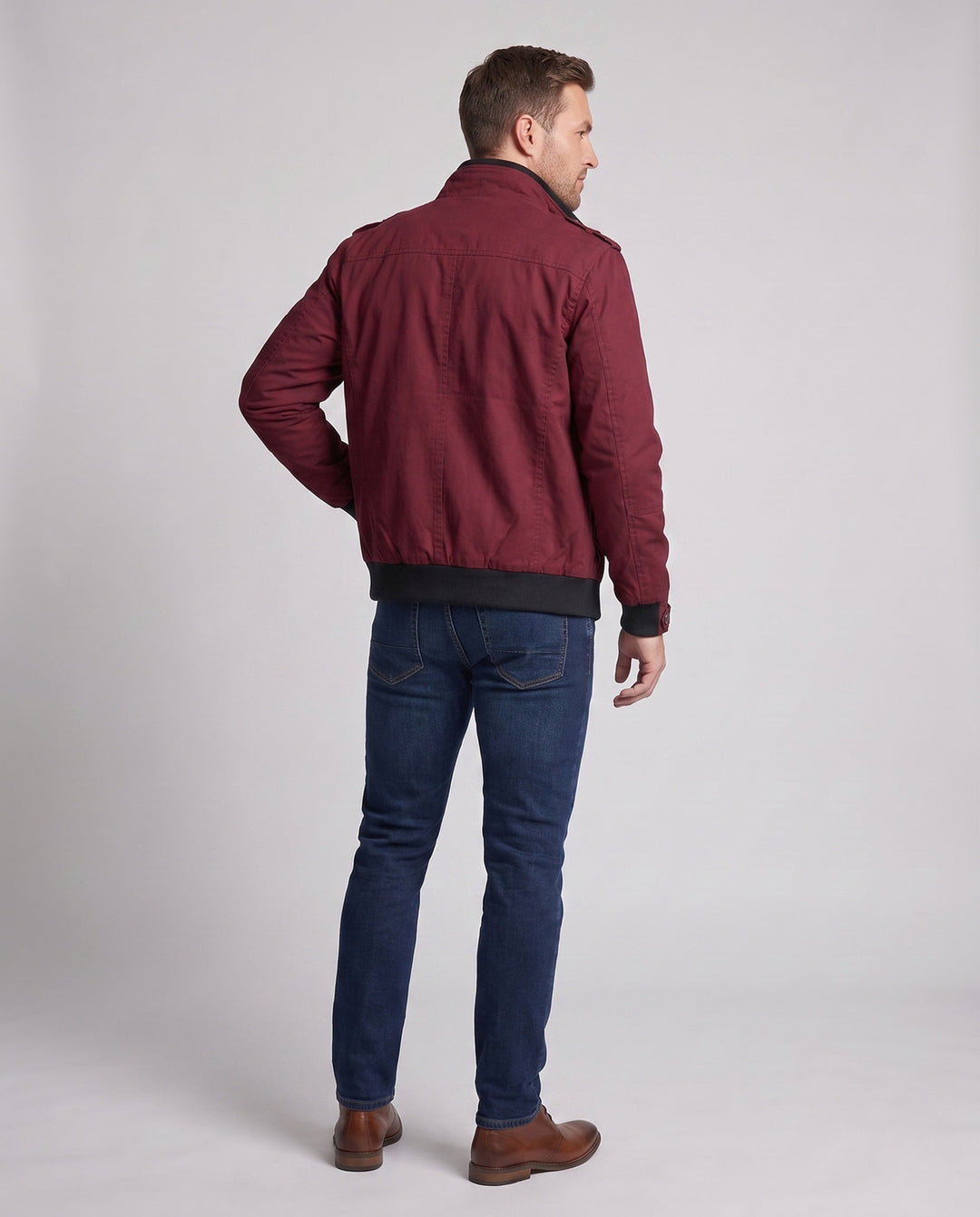 Men's Lightweight Canvas Blouson with Checked Lining and Ribbed Cuffs Hudson & Parker