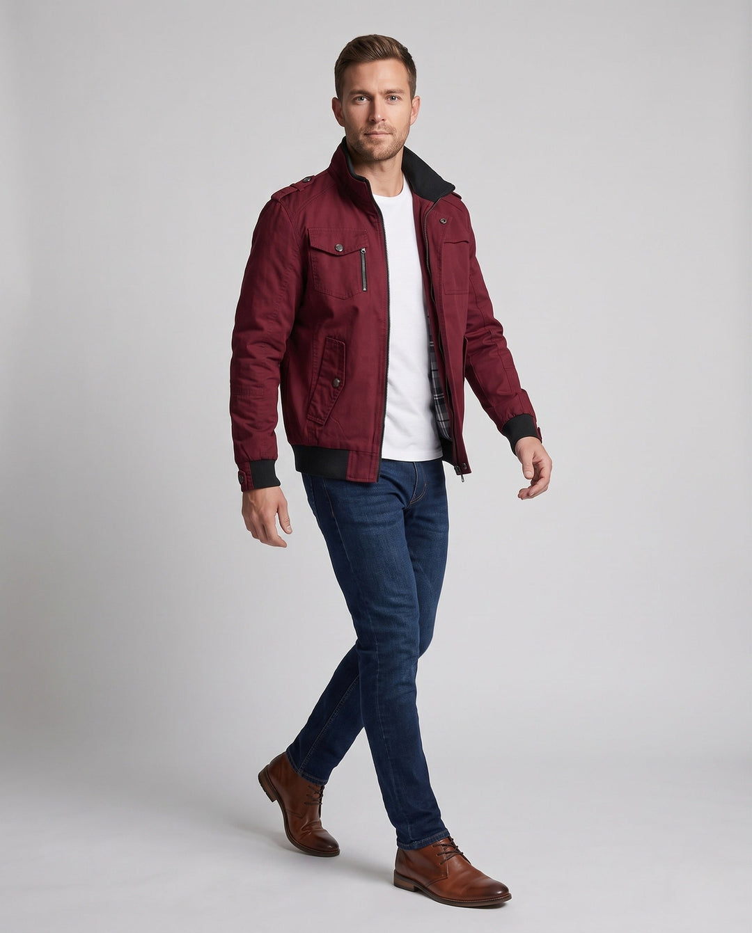 Men's Lightweight Canvas Blouson with Checked Lining and Ribbed Cuffs Hudson & Parker