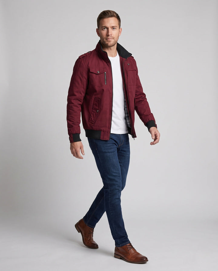 Men's Lightweight Canvas Blouson with Checked Lining and Ribbed Cuffs Hudson & Parker
