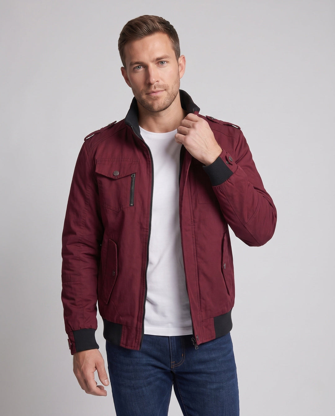 Men's Lightweight Canvas Blouson with Checked Lining and Ribbed Cuffs Hudson & Parker