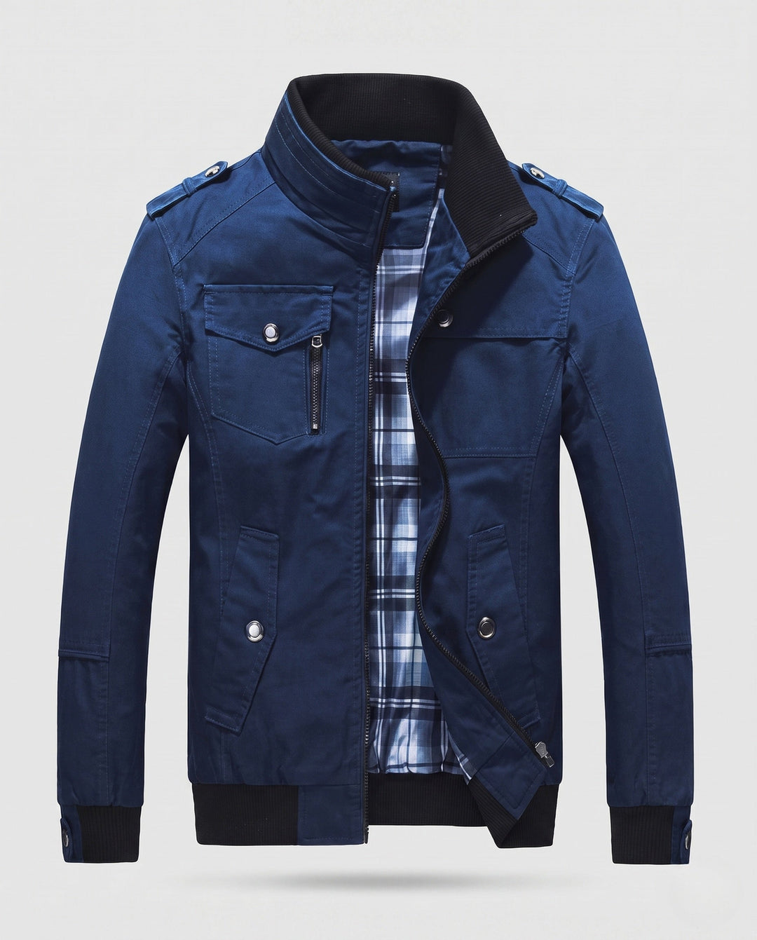 Men's Lightweight Canvas Blouson with Checked Lining and Ribbed Cuffs Hudson & Parker