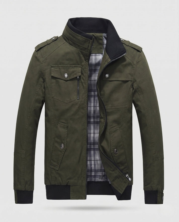 Men's Lightweight Canvas Blouson with Checked Lining and Ribbed Cuffs Hudson & Parker