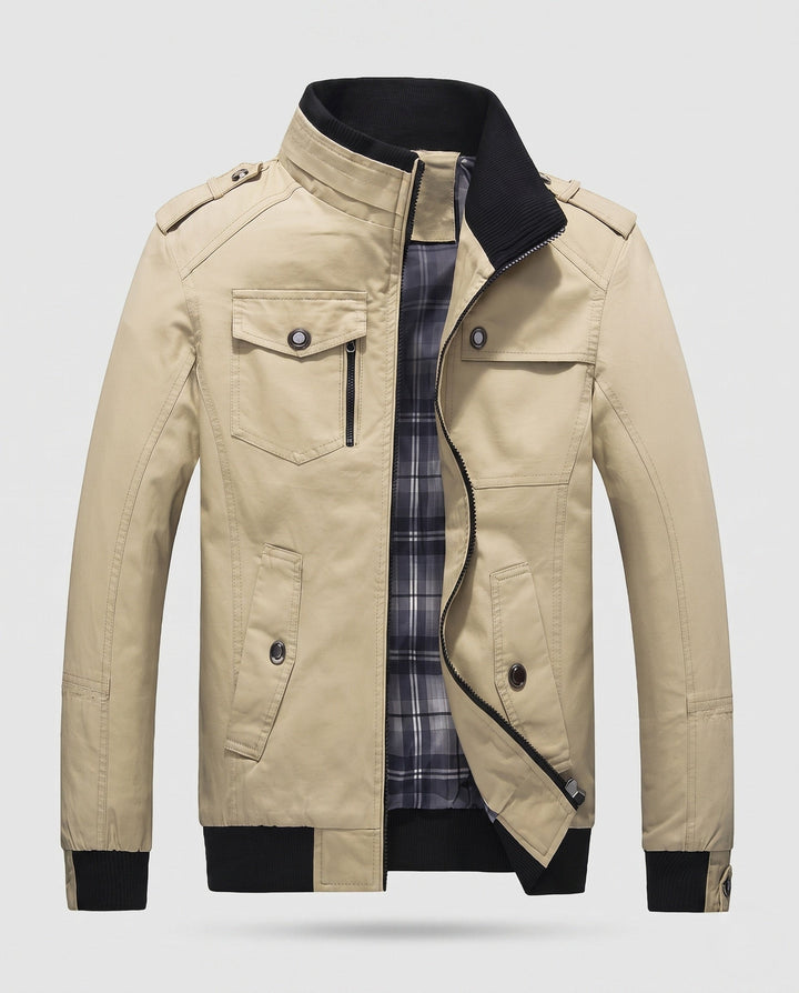 Men's Lightweight Canvas Blouson with Checked Lining and Ribbed Cuffs Hudson & Parker