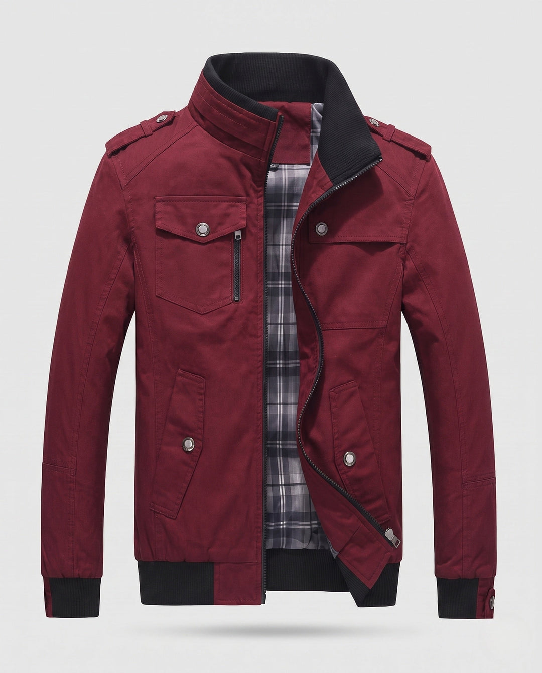 Men's Lightweight Canvas Blouson with Checked Lining and Ribbed Cuffs Hudson & Parker
