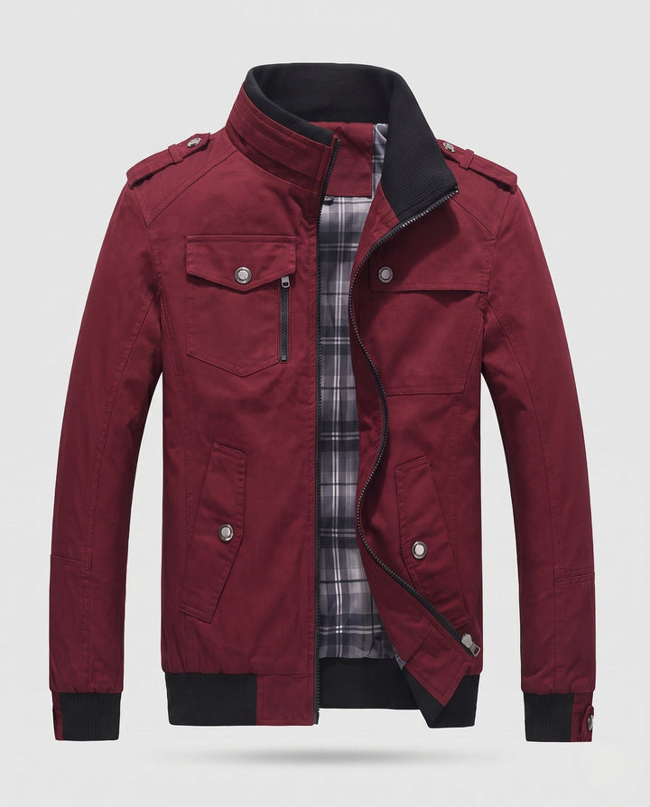 Men's Lightweight Canvas Blouson with Checked Lining and Ribbed Cuffs Hudson & Parker