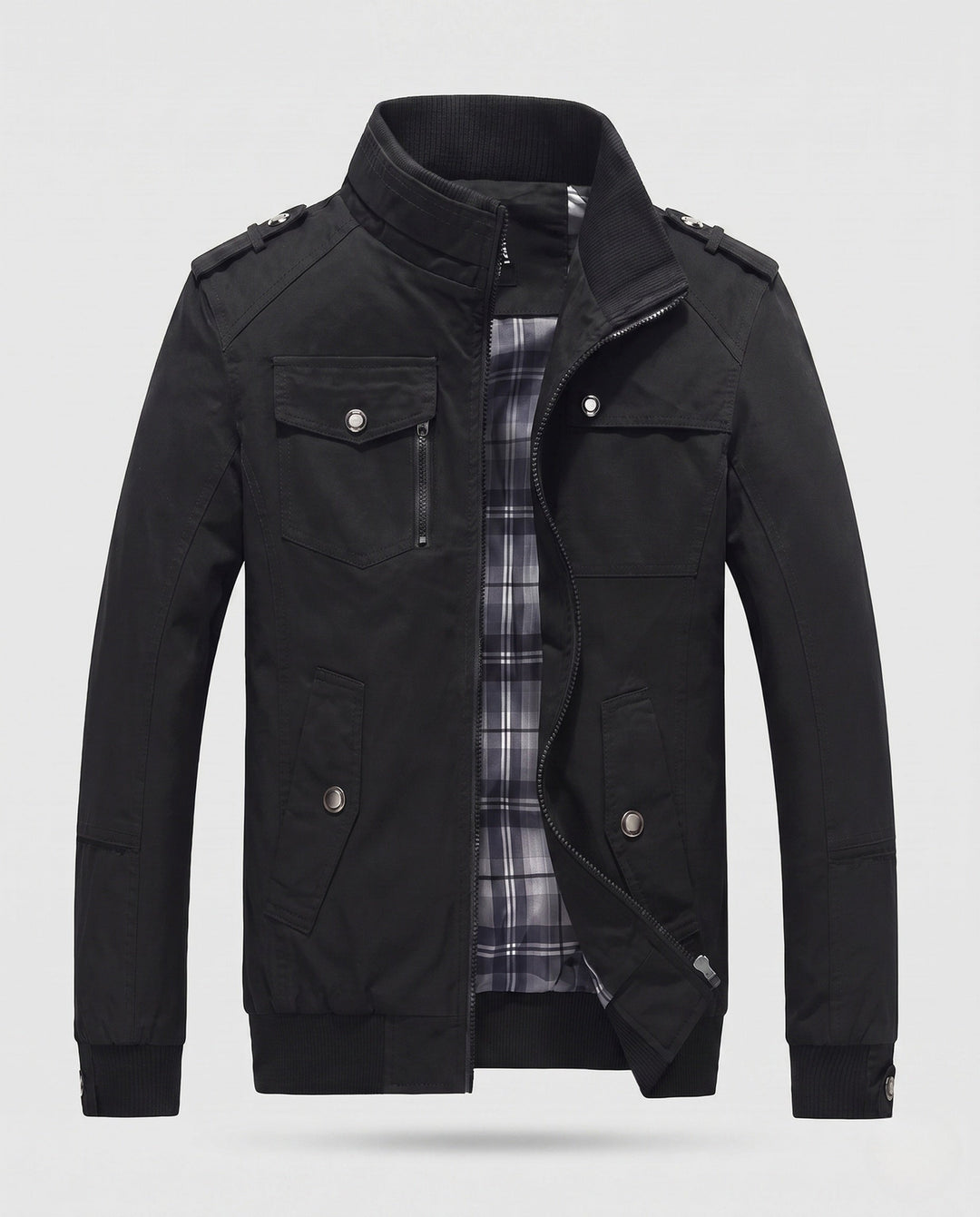 Men's Lightweight Canvas Blouson with Checked Lining and Ribbed Cuffs Hudson & Parker