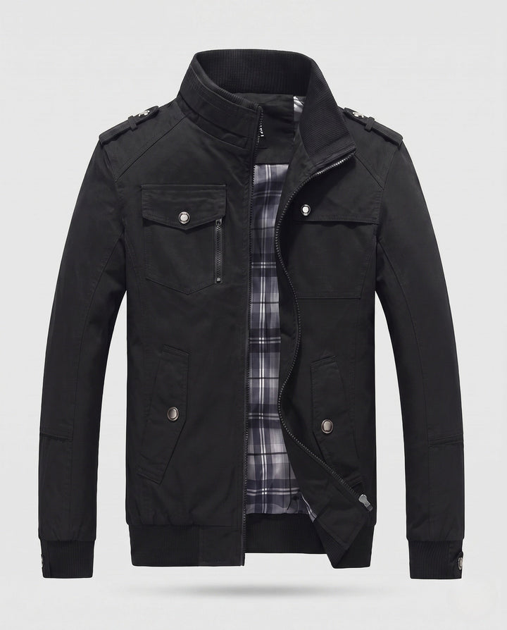 Men's Lightweight Canvas Blouson with Checked Lining and Ribbed Cuffs Hudson & Parker