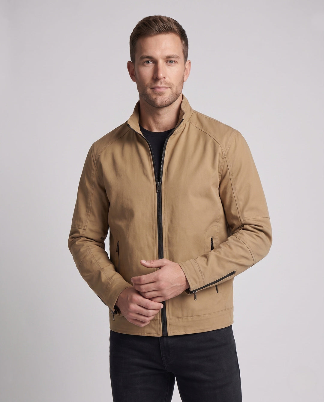 Men's Lightweight Blend Utility Jacket with Stand Collar and Zipper Hudson & Parker