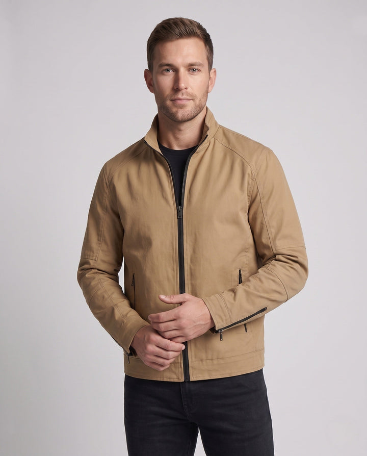 Men's Lightweight Blend Utility Jacket with Stand Collar and Zipper Hudson & Parker