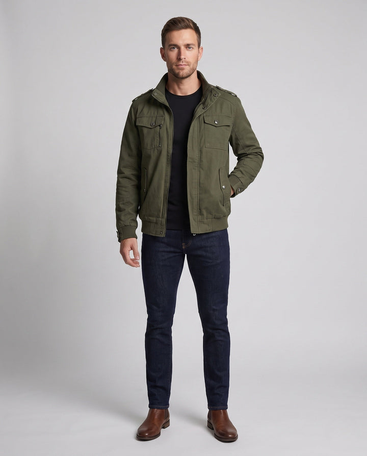 Men's Lightweight Field Blouson with Stand-Up Collar and Multi-Pockets Hudson & Parker