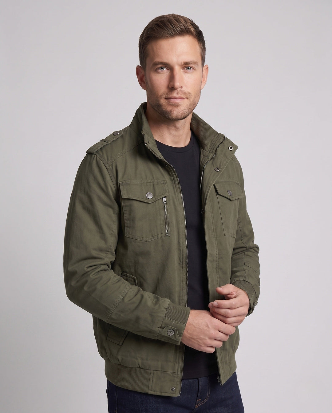 Men's Lightweight Field Blouson with Stand-Up Collar and Multi-Pockets Hudson & Parker
