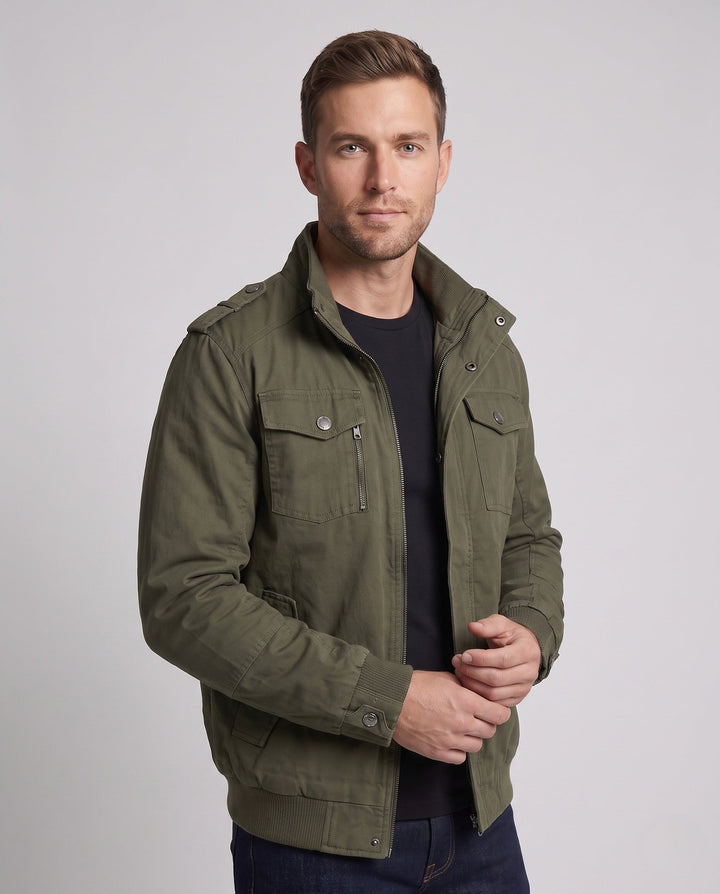 Men's Lightweight Field Blouson with Stand-Up Collar and Multi-Pockets Hudson & Parker