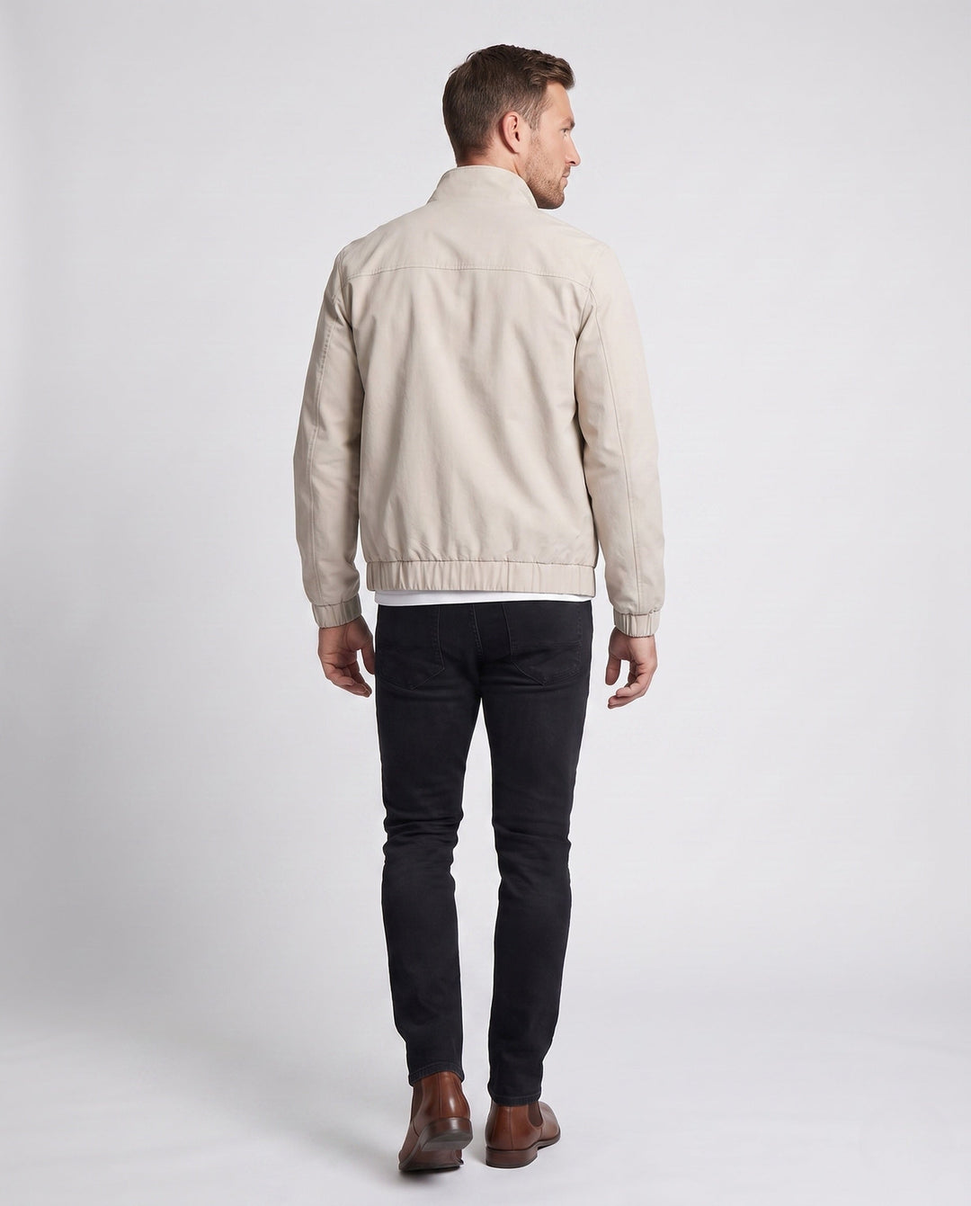 Men's Lightweight Harrington Jacket with Stand-Up Collar, Zipper, Flap Pockets, and Elastic Hem Hudson & Parker