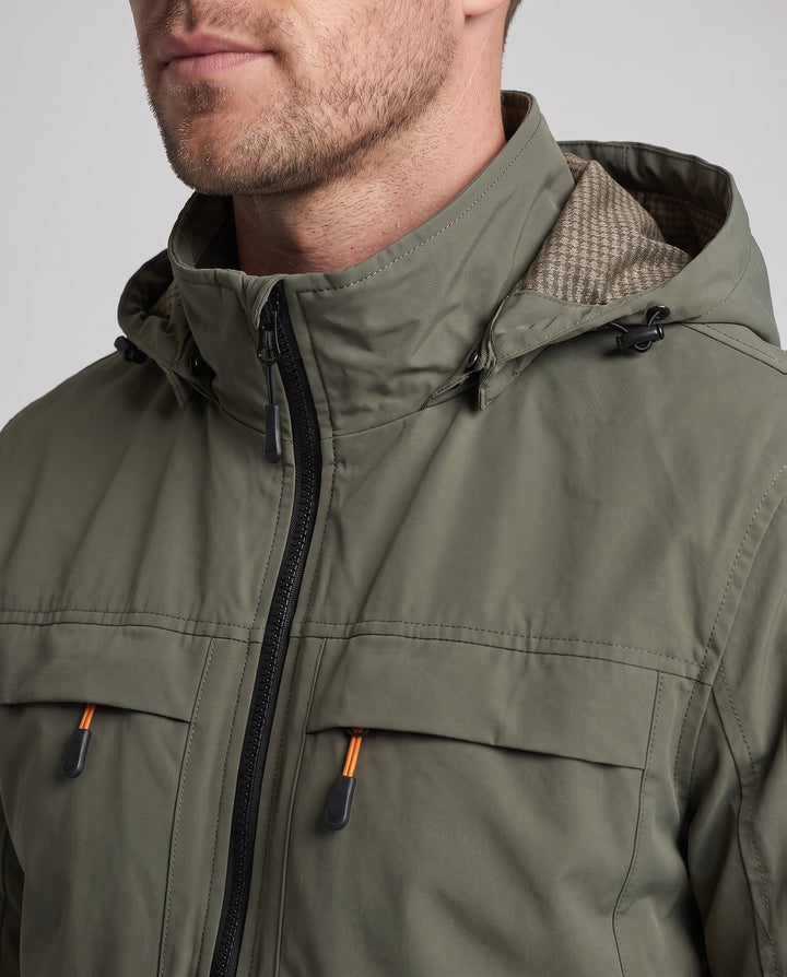 Men's Lightweight Hooded Canvas Jacket with Concealed Zip Front and Chest Zippers Hudson & Parker