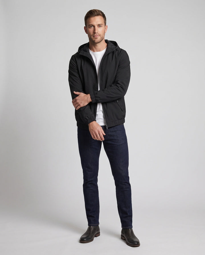 Men's Lightweight Hooded Windbreaker with Elastic Cuffs and Concealed Zipper Hudson & Parker
