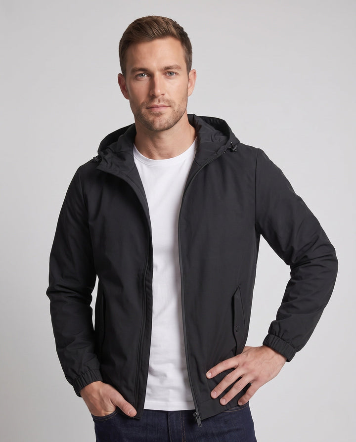 Men's Lightweight Hooded Windbreaker with Elastic Cuffs and Concealed Zipper Hudson & Parker