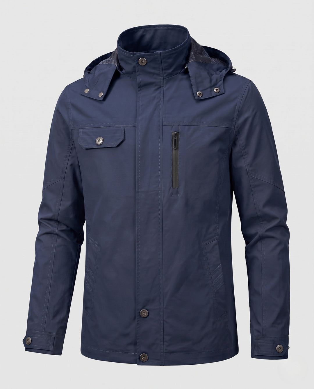 Men's lightweight water-repellent hooded canvas parka with concealed snap button placket and zippered chest pocket Hudson & Parker
