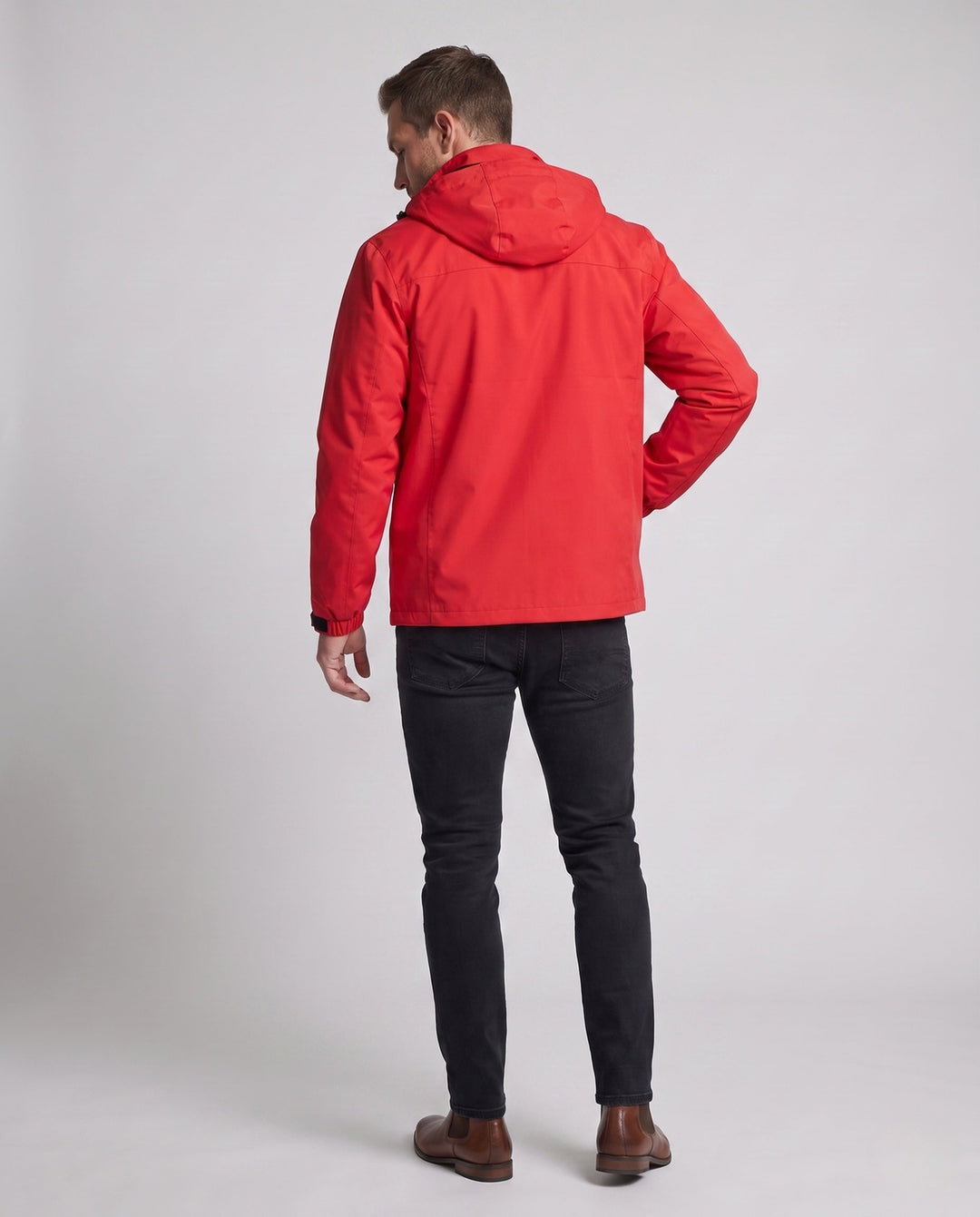 Men's lightweight wind and water-repellent hooded jacket in sports style with concealed zipper Hudson & Parker